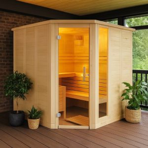 Cabin Xông Hơi Khô Komfort Corner Large 3-4 Người Gỗ Aspen – hình 1