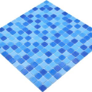 Gạch Mosaic Thủy Tinh Hồ Bơi Phối Xanh Xanh Dương Bóng - Bộ 10 Vỉ