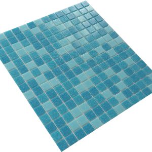 Gạch Mosaic Thủy Tinh Hồ Bơi Phối Xanh Xanh Dương Bóng - Bộ 10 Vỉ