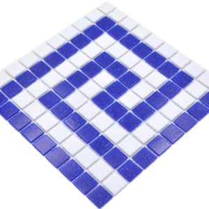 Gạch Mosaic Thủy Tinh Hồ Bơi Trắng Phối Xanh Bóng - Bộ 10 Vỉ