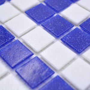 Gạch Mosaic Thủy Tinh Hồ Bơi Trắng Phối Xanh Bóng - Bộ 10 Vỉ - hình 1