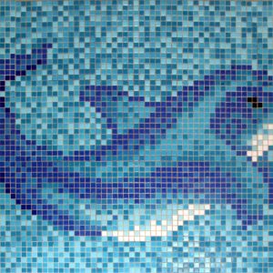 Gạch Mosaic Thủy Tinh Hồ Bơi Xanh Da Trời Nhạt Xanh Dương - Tranh Cá Heo