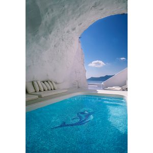 Gạch Mosaic Thủy Tinh Hồ Bơi Xanh Da Trời Nhạt Xanh Dương - Tranh Cá Heo - hình 1